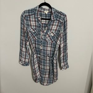Soft by Joie Plaid Long Sleeve Tunic Dress w/ pockets
